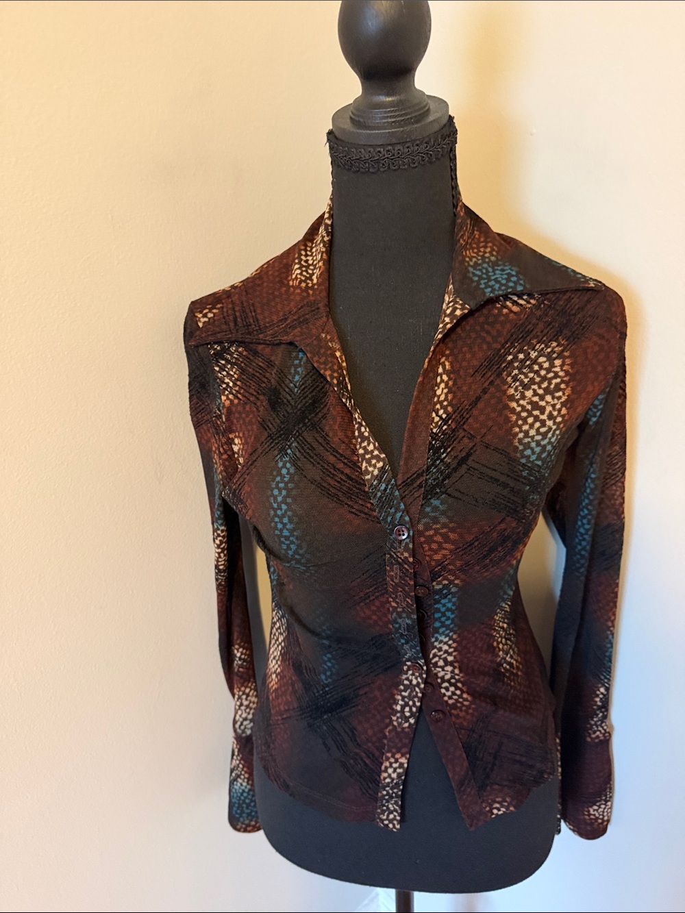 Women's Brown Patterned Button-Front Blazer Jacket